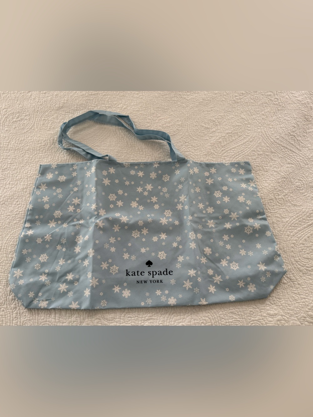 kate spade Light Blue Tote with White Snowflake Print